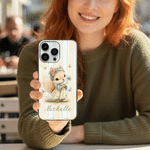 Personalized Cute Cartoon Animal Striped Phone Case for iPhone with Name Daily Use Birthday Gift for Friends Family Pet Lovers