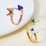 Personalised Double Birth Butterfly Open Sterling Silver Ring with Name Dainty Jewellery Anniversary Birthday Gift for Mother Girlfriend Best Friend