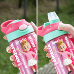 Personalized Cartoon Character 16 oz Kid Water Bottle with Straw Handle and Name Back to School Children's Day Birthday Gift for Children