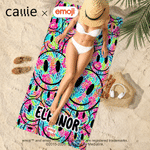 Personalised Smile Grin emoji Soft Quick Dry Beach Towel with Name Summer Vacation Party Beach Travel Gift for Family Kids Friends | Callie × emoji ™