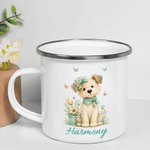 Personalised Cute Floral Dog Animal 12 oz Enamel Mug with Name Daily Use Birthday Gift for Boys Girls
