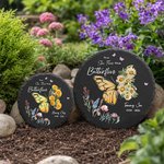 Personalised Birth Flower Butterfly Heart Circle Shaped Garden Stone with Name and Year Garden Decor Memorial Gift for Family