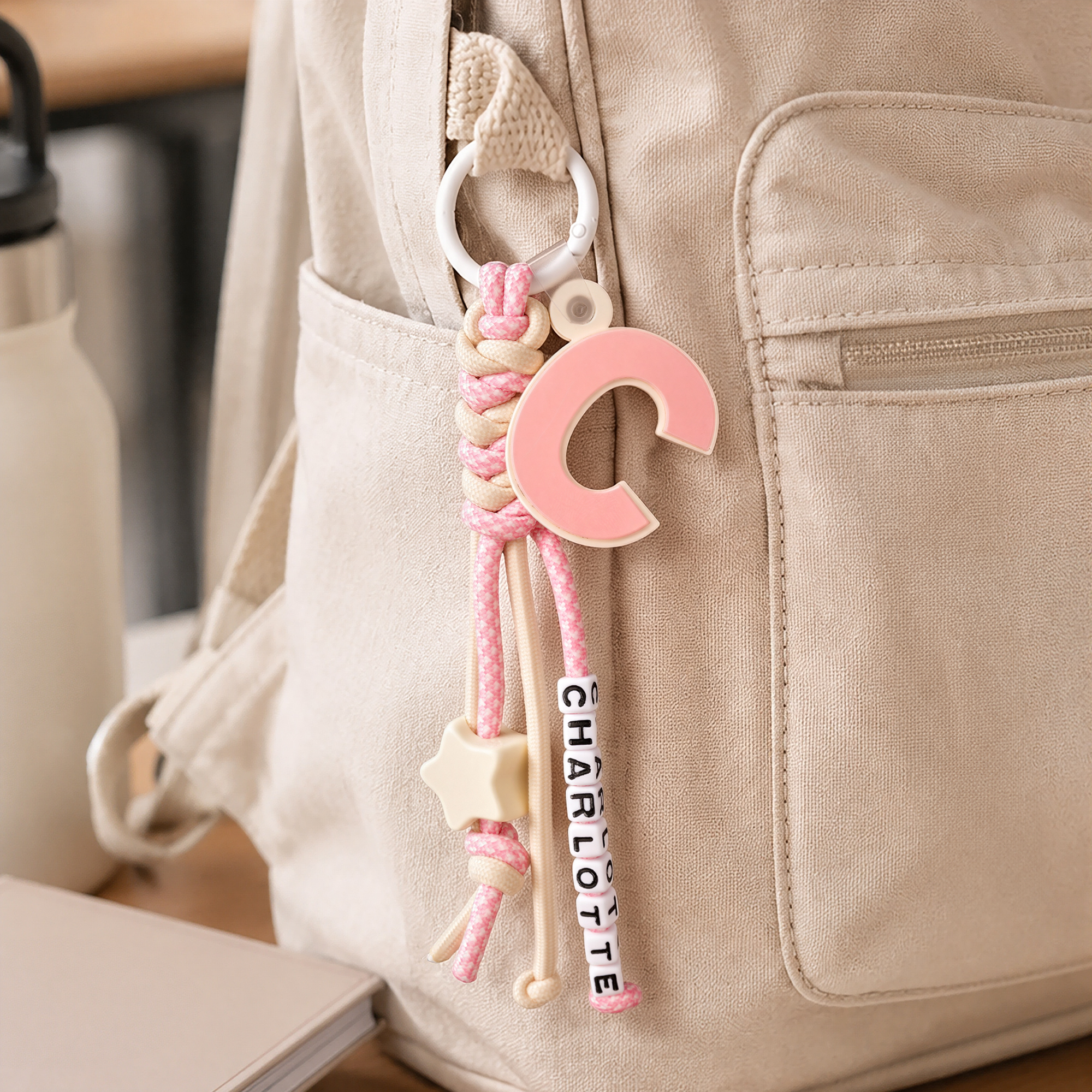 Personalisierter Schlüsselanhänger aus Acryl mit Sternblumen-Motiv und Initialen, geflochtenes Paracord – Geschenk zum Schulanfang oder Geburtstag für Kinder