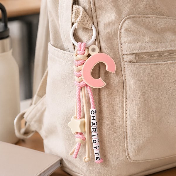 Personalized Star Flower Acrylic Initial Charm Bead Paracord Braided Keychain Back to School Birthday Gift for Kids