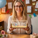 Personalised Book Flower  Acrylic LED Nameplate Night Light with Title Surname and Wooden Base Desk Decor Teacher's Day Appreciation Gift for Teacher