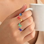 Personalised Double Birth Butterfly Open Sterling Silver Ring with Name Dainty Jewellery Anniversary Birthday Gift for Mother Girlfriend Best Friend