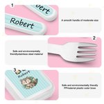 Personalized Cute Animal Safe Stainless Steel Fork Spoon Knife 3 Pcs Cutlery Set with Name and Case Back to School Birthday Gift for Kids