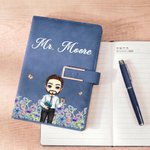 Personalised Birth Flower Cartoon Character PU Leather A5 Notebook Set with Surname Back to School Teacher's Day Appreciation Gift for Teachers