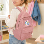 Zaino personalizzato in velluto a coste multicolore con motivo a camioncino, unicorno fantastico e iniziale, con nome, ideale come regalo per il rientro a scuola o per il compleanno di bambini e neona