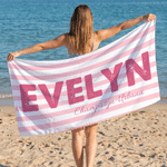 Personalized Striped Oversized Quick Dry Beach Towel with Name and Place Beach Pool Party Summer Vacation Birthday Gift for Women Men Friends