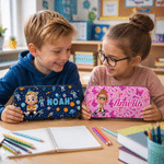 Personalised Cartoon Character Colourful Pencil Case with Name Daily Use Back to School Birthday Gift for Girls Boys Kids
