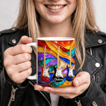 Personalized Retro Rainbow Stained Glass Design Guitar Ceramic Mug with Name Birthday Gift for Electric Guitar Players Music Lovers