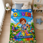 Personalised Rainbow Cartoon Character Photo  Soft Throw Blanket with Name Home Decor Back to School Birthday Gift for Kids Students