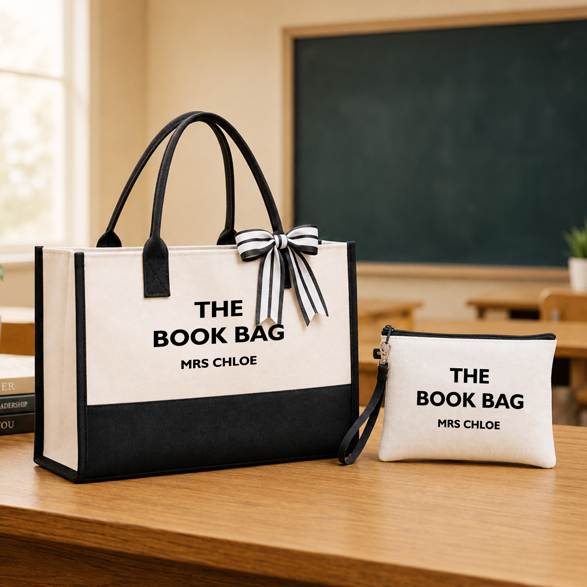 Personalisierte, stilvolle Tragetasche mit Lehrermotiv – große Tragetasche, tragbare Kosmetiktasche mit Schriftzug – Geburtstags- und Lehrertagsgeschenk für Lehrerinnen