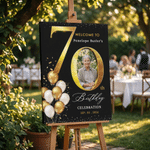 Personalised Golden Balloon Milestone Birthday Party Welcome Sign Canvas Print with Name and Photo Ship from USA Birthday Gift for Family