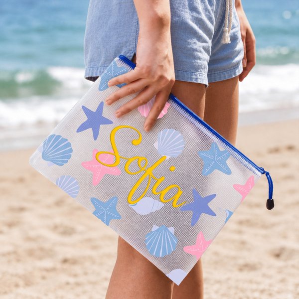Personalised Multi-Colour Sea Creature Pattern PVC Beach Bag with Name Daily Use Birthday Gift for Family Friends