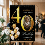 Personalised Golden Balloon Milestone Birthday Party Welcome Sign Canvas Print with Name and Photo Ship from USA Birthday Gift for Family