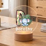Personalised Cute Animal Floral Initial LED Night Light with Wooden Base and Name Home Decor Birthday Gift for Kids