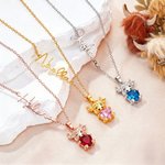 Personalized Heart Birthstone Highland Cow Necklace with Name Dainty Jewellery Anniversary Birthday Gift for Woman Mom