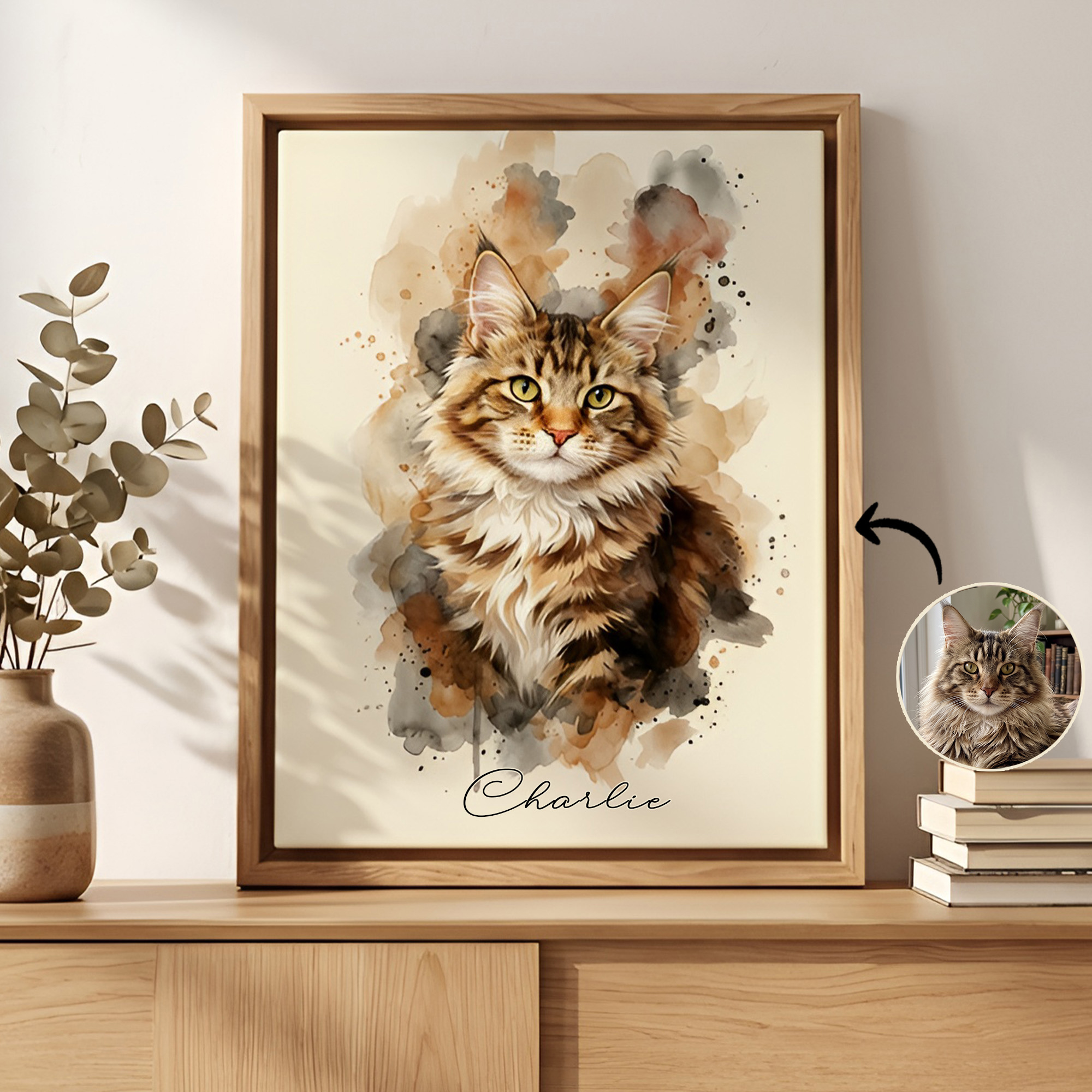 Personalisierter Leinwanddruck mit Aquarell-Spritzmuster, Katzen, Hunden & Namen | Wanddeko | Einweihungs- & Geburtstagsgeschenk für Tierbesitzer
