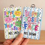 Personalised Happy To See Your Face PU Leather ID Badge Holder with Text Back to School Teacher's Day Appreciation Gift for Teacher