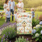 Personlig hjärtformad, färgglad fågelholk med blommönster – trädgårdsflagga med 1–12 namn – trädgårdsdekoration till födelsedag och årsdag för mamma och mormor