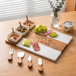 Personalized Acacia Marble 11 Pcs Cutting Board Coaster Set with Name and Initial Home Use Wedding Housewarming Gift for Family Friends