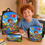Personalized Pixar 3D Animated Style Photo Cartoon Character Backpack Lunch Bag Pencil Case Set with Name Back to School Birthday Gift for Kids