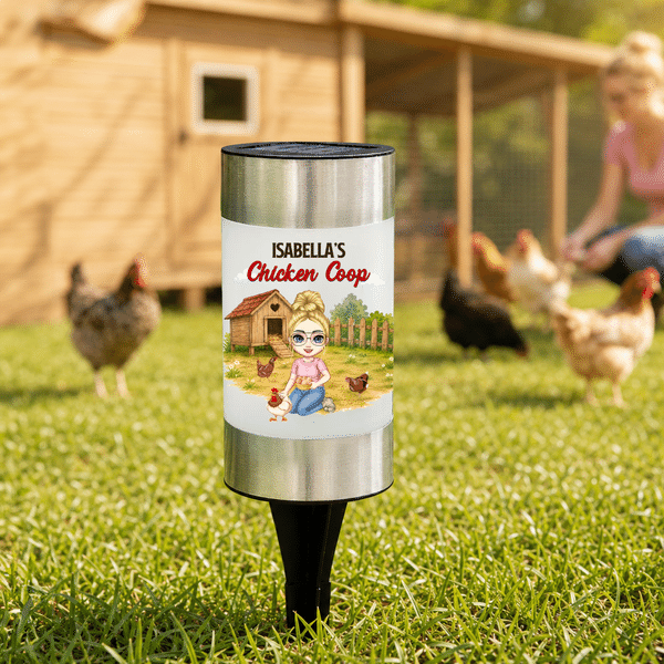 Personalized Cartoon Character Chicken Duck Coop Farm Solar Garden Light with Name Outdoor Decor Birthday Gift for Family Farmer Breeder