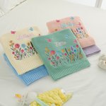 Personalised Embroidered Wildflower Cotton Knit Baby Blanket with Name Birthday Baby Shower Gift for Infants Baby Girls