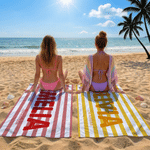 Personalized Striped Oversized Quick Dry Beach Towel with Name and Place Beach Pool Party Summer Vacation Birthday Gift for Women Men Friends