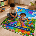 Personalised Rainbow Cartoon Character Photo  Soft Throw Blanket with Name Home Decor Back to School Birthday Gift for Kids Students