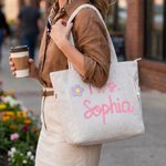 Personalised Rainbow Floral Teacher Themed Corduroy Tote Bag with Text Daily Use Teacher's Day Gift for Teachers Educators