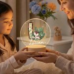 Personalised Cute Animal Floral Initial LED Night Light with Wooden Base and Name Home Decor Birthday Gift for Kids