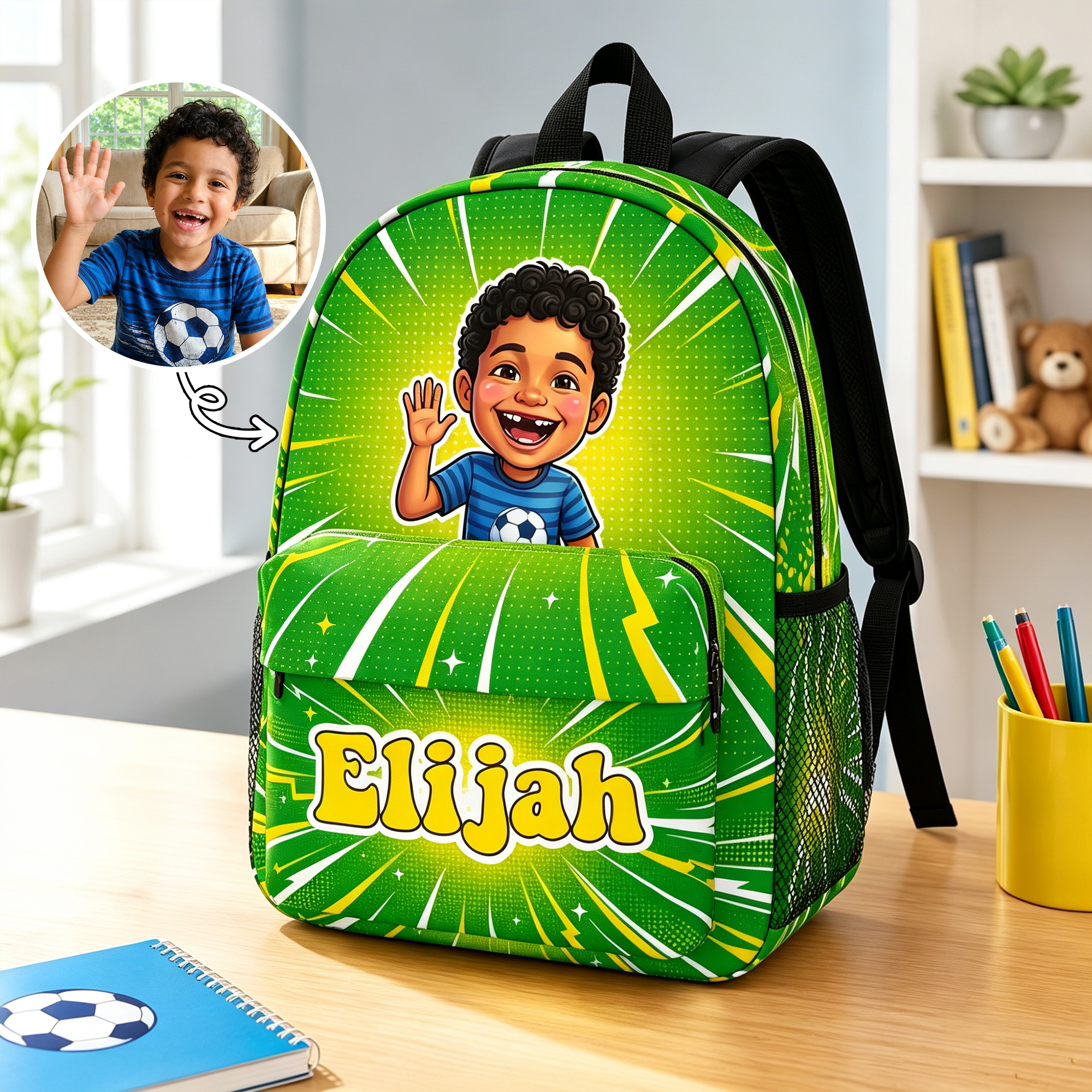 Individuell gestaltete Schulranze im Pop-Art-Comic-Stil mit Namensaufdruck – Geschenk zum Schulanfang oder Geburtstag für Jungen und Mädchen