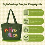 Personalised Rainbow Floral Teacher Themed Corduroy Tote Bag with Text Daily Use Teacher's Day Gift for Teachers Educators