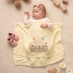 Personalised Embroidered Wildflower Cotton Knit Baby Blanket with Name Birthday Baby Shower Gift for Infants Baby Girls