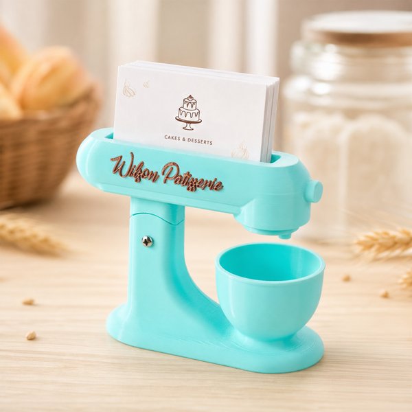 Personalized Multicolour 3D-Printed Baking Mixer Card Holder Display Stand with Name Desk Decor Birthday Gift for Bakery Staff Chef