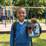 Personalized Cartoon Dinosaur 3D Photo Backpack Lunch Bag Pencil Case Set of 3 with Name Back to School Birthday Gift for Kids Dinosaur Lovers