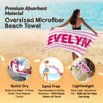 Personalized Striped Oversized Quick Dry Beach Towel with Name and Place Beach Pool Party Summer Vacation Birthday Gift for Women Men Friends