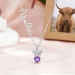 Personalized Heart Birthstone Highland Cow Necklace with Name Dainty Jewellery Anniversary Birthday Gift for Woman Mom