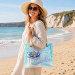 Personalised Birth Flower Neon Clear Tote Bag with Name Birthday Summer Holiday Party Gift for Women