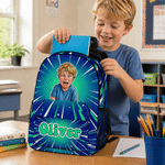 Personalised Comic Book Theme Photo School Bag with Name Back to School Birthday Gift for Boys Girls