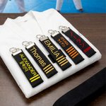 Personalized Embroidered Text Dan Rank Black Belt Keychain Martial Arts Bag Tag Birthday Black Belt Promotion Gift for Karate Taekwondo Lover Coach