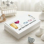 Personalised Watercolour Beer Wine Baby Bottle Pet Bowl Greeting Card Invitation with Text and Year Baby Shower Party Gift for Newborns New Parents