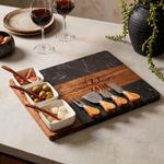 Personalized Acacia Marble 11 Pcs Cutting Board Coaster Set with Name and Initial Home Use Wedding Housewarming Gift for Family Friends