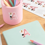 Personalised Cute Cartoon Character Waterproof Labels Stickers with Initial and Name Birthday Back to School Gift for Boys Girls