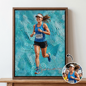 Tableau sur toile personnalisé avec photo et nom - Effet peinture à l'huile sportif - Cadeau d'anniversaire pour coureurs et marathoniens