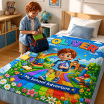 Personalised Rainbow Cartoon Character Photo  Soft Throw Blanket with Name Home Decor Back to School Birthday Gift for Kids Students