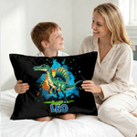 Personalized Ink Splatter Style Cartoon Dinosaur Throw Pillow Cover with Name Home Decor Birthday Gift for Boys Girls